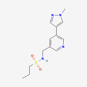 molecular formula C13H18N4O2S B2762852 N-((5-(1-methyl-1H-pyrazol-4-yl)pyridin-3-yl)methyl)propane-1-sulfonamide CAS No. 2034310-56-8