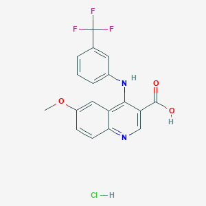 molecular formula C18H14ClF3N2O3 B2762876 6-Methoxy-4-{[3-(trifluoromethyl)phenyl]amino}quinoline-3-carboxylic acid hydrochloride CAS No. 1094029-69-2