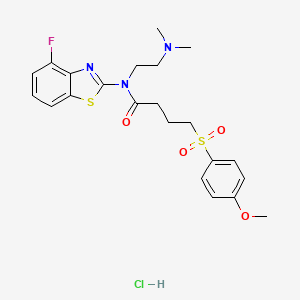 molecular formula C22H27ClFN3O4S2 B2762898 N-(2-(dimethylamino)ethyl)-N-(4-fluorobenzo[d]thiazol-2-yl)-4-((4-methoxyphenyl)sulfonyl)butanamide hydrochloride CAS No. 1215634-45-9
