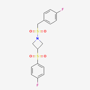 molecular formula C16H15F2NO4S2 B2762913 1-((4-氟苄基)磺酰)-3-((4-氟苯基)磺酰)氮杂环丁烷 CAS No. 1706336-33-5