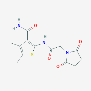 molecular formula C13H15N3O4S B2762921 2-(2-(2,5-二氧吡咯啉-1-基)乙酰氨基)-4,5-二甲基噻吩-3-甲酸酰胺 CAS No. 896310-02-4