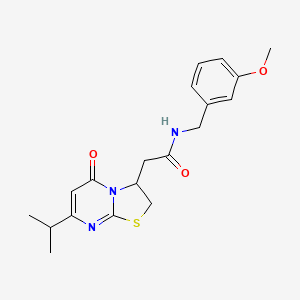 molecular formula C19H23N3O3S B2762930 2-(7-isopropyl-5-oxo-3,5-dihydro-2H-thiazolo[3,2-a]pyrimidin-3-yl)-N-(3-methoxybenzyl)acetamide CAS No. 952973-99-8