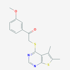 molecular formula C17H16N2O2S2 B276294 2-[(5,6-Dimethylthieno[2,3-d]pyrimidin-4-yl)sulfanyl]-1-(3-methoxyphenyl)ethanone 