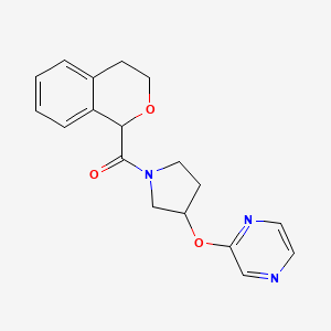 molecular formula C18H19N3O3 B2762941 Isochroman-1-yl(3-(pyrazin-2-yloxy)pyrrolidin-1-yl)methanone CAS No. 2034280-75-4