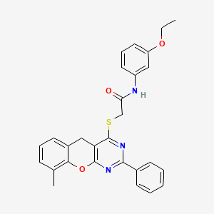 N-(3-Ethoxyphenyl)-2-({9-methyl-2-phenyl-5H-chromeno[2,3-D]pyrimidin-4-YL}sulfanyl)acetamide