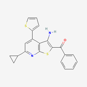 molecular formula C21H16N2OS2 B2762963 2-Benzoyl-6-cyclopropyl-4-(thiophen-2-yl)thieno[2,3-b]pyridin-3-amine CAS No. 325732-09-0