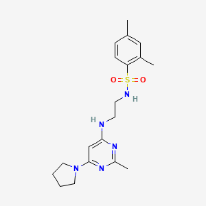 molecular formula C19H27N5O2S B2762971 2,4-dimethyl-N-(2-((2-methyl-6-(pyrrolidin-1-yl)pyrimidin-4-yl)amino)ethyl)benzenesulfonamide CAS No. 1203396-75-1