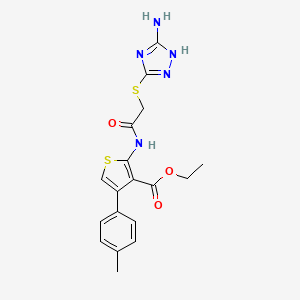 molecular formula C18H19N5O3S2 B2762977 ethyl 2-(2-((5-amino-1H-1,2,4-triazol-3-yl)thio)acetamido)-4-(p-tolyl)thiophene-3-carboxylate CAS No. 671200-91-2