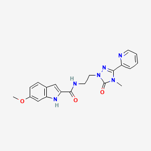 molecular formula C20H20N6O3 B2762983 6-methoxy-N-(2-(4-methyl-5-oxo-3-(pyridin-2-yl)-4,5-dihydro-1H-1,2,4-triazol-1-yl)ethyl)-1H-indole-2-carboxamide CAS No. 1396758-36-3