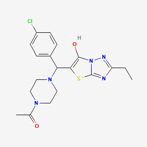 molecular formula C19H22ClN5O2S B2763003 1-(4-((4-Chlorophenyl)(2-ethyl-6-hydroxythiazolo[3,2-b][1,2,4]triazol-5-yl)methyl)piperazin-1-yl)ethanone CAS No. 898350-17-9