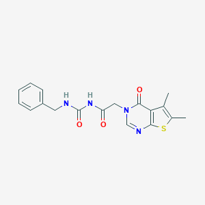 molecular formula C18H18N4O3S B276302 N-benzyl-N'-[(5,6-dimethyl-4-oxothieno[2,3-d]pyrimidin-3(4H)-yl)acetyl]urea 