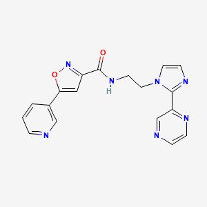 molecular formula C18H15N7O2 B2763020 N-{2-[2-(pyrazin-2-yl)-1H-imidazol-1-yl]ethyl}-5-(pyridin-3-yl)-1,2-oxazole-3-carboxamide CAS No. 2097892-02-7