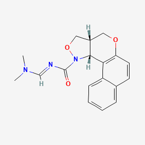 molecular formula C18H19N3O3 B2763021 (13S,17R)-N-[(1E)-(dimethylamino)methylidene]-11,15-dioxa-16-azatetracyclo[8.7.0.0^{2,7}.0^{13,17}]heptadeca-1,3,5,7,9-pentaene-16-carboxamide CAS No. 1864003-43-9