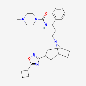 molecular formula C28H40N6O2 B2763031 N-(3-((1R,5S)-3-(5-cyclobutyl-1,2,4-oxadiazol-3-yl)-8-azabicyclo[3.2.1]octan-8-yl)-1-phenylpropyl)-4-methylpiperazine-1-carboxamide CAS No. 2108137-40-0