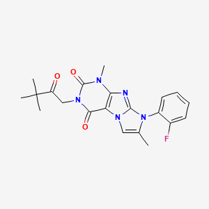 molecular formula C21H22FN5O3 B2763032 2-(3,3-二甲基-2-氧代丁基)-6-(2-氟苯基)-4,7-二甲基嘧啶并[7,8-a]咪唑-1,3-二酮 CAS No. 878729-95-4