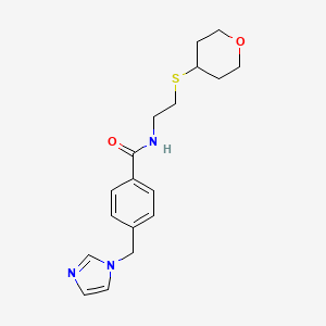 molecular formula C18H23N3O2S B2763057 4-((1H-imidazol-1-yl)methyl)-N-(2-((tetrahydro-2H-pyran-4-yl)thio)ethyl)benzamide CAS No. 1903214-64-1
