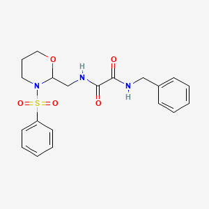 molecular formula C20H23N3O5S B2763060 N1-benzyl-N2-((3-(phenylsulfonyl)-1,3-oxazinan-2-yl)methyl)oxalamide CAS No. 872880-94-9