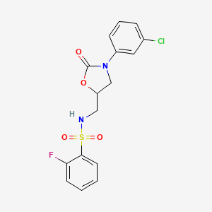 molecular formula C16H14ClFN2O4S B2763061 N-((3-(3-chlorophenyl)-2-oxooxazolidin-5-yl)methyl)-2-fluorobenzenesulfonamide CAS No. 955225-55-5