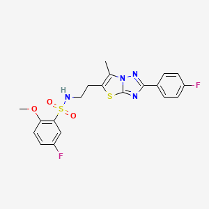 molecular formula C20H18F2N4O3S2 B2763064 5-fluoro-N-(2-(2-(4-fluorophenyl)-6-methylthiazolo[3,2-b][1,2,4]triazol-5-yl)ethyl)-2-methoxybenzenesulfonamide CAS No. 896290-59-8