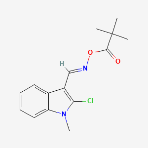 molecular formula C15H17ClN2O2 B2763076 2-chloro-3-({[(2,2-dimethylpropanoyl)oxy]imino}methyl)-1-methyl-1H-indole CAS No. 477887-54-0