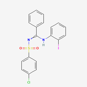 molecular formula C19H14ClIN2O2S B2763102 N'-(4-chlorophenyl)sulfonyl-N-(2-iodophenyl)benzenecarboximidamide CAS No. 301194-96-7
