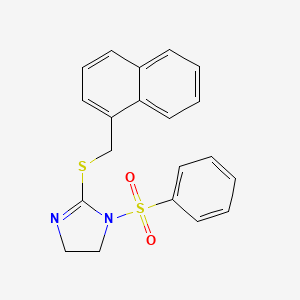 molecular formula C20H18N2O2S2 B2763113 1-(Benzenesulfonyl)-2-(naphthalen-1-ylmethylsulfanyl)-4,5-dihydroimidazole CAS No. 868218-60-4