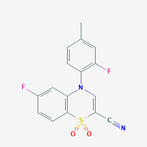 molecular formula C16H10F2N2O2S B2763114 6-氟-4-(2-氟-4-甲基苯基)-4H-1,4-苯并噻嗪-2-碳腈1,1-二氧化物 CAS No. 1226433-93-7