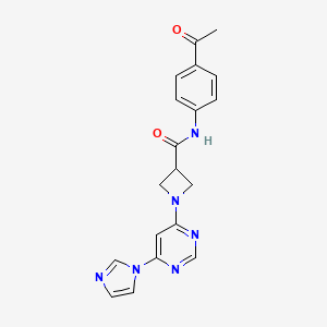 molecular formula C19H18N6O2 B2763123 1-(6-(1H-咪唑-1-基)嘧啶-4-基)-N-(4-乙酰基苯基)氮杂环丁烷-3-甲酸盐酸盐 CAS No. 2034477-27-3