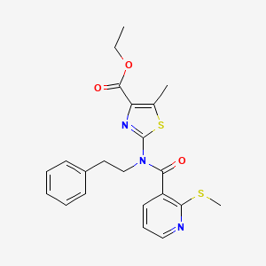 molecular formula C22H23N3O3S2 B2763130 Ethyl 5-methyl-2-[(2-methylsulfanylpyridine-3-carbonyl)-(2-phenylethyl)amino]-1,3-thiazole-4-carboxylate CAS No. 1090045-47-8