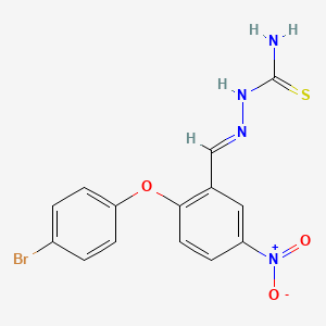 molecular formula C14H11BrN4O3S B2763142 Amino((1-aza-2-(2-(4-bromophenoxy)-5-nitrophenyl)vinyl)amino)methane-1-thione CAS No. 1025258-26-7