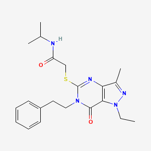 molecular formula C21H27N5O2S B2763163 2-((1-ethyl-3-methyl-7-oxo-6-phenethyl-6,7-dihydro-1H-pyrazolo[4,3-d]pyrimidin-5-yl)thio)-N-isopropylacetamide CAS No. 1358407-18-7