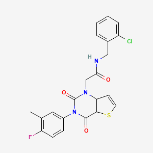 molecular formula C22H17ClFN3O3S B2763170 N-[(2-chlorophenyl)methyl]-2-[3-(4-fluoro-3-methylphenyl)-2,4-dioxo-1H,2H,3H,4H-thieno[3,2-d]pyrimidin-1-yl]acetamide CAS No. 1260995-44-5