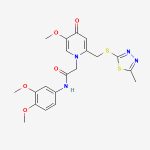 molecular formula C20H22N4O5S2 B2763172 N-(3,4-dimethoxyphenyl)-2-(5-methoxy-2-(((5-methyl-1,3,4-thiadiazol-2-yl)thio)methyl)-4-oxopyridin-1(4H)-yl)acetamide CAS No. 933252-89-2