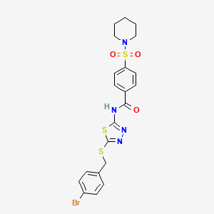 molecular formula C21H21BrN4O3S3 B2763176 N-[5-[(4-bromophenyl)methylsulfanyl]-1,3,4-thiadiazol-2-yl]-4-piperidin-1-ylsulfonylbenzamide CAS No. 392303-09-2