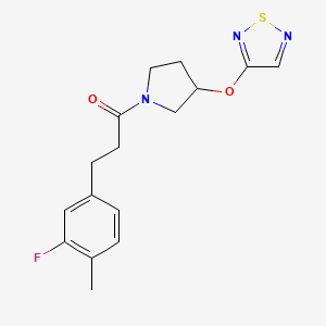 molecular formula C16H18FN3O2S B2763182 1-(3-((1,2,5-Thiadiazol-3-yl)oxy)pyrrolidin-1-yl)-3-(3-fluoro-4-methylphenyl)propan-1-one CAS No. 2319788-64-0