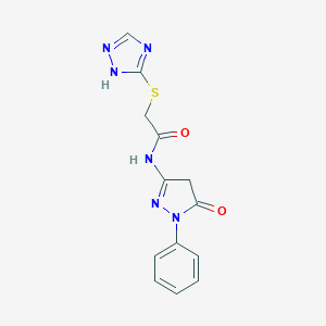 molecular formula C13H12N6O2S B276319 N-(5-oxo-1-phenyl-4,5-dihydro-1H-pyrazol-3-yl)-2-(4H-1,2,4-triazol-3-ylsulfanyl)acetamide 
