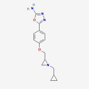 molecular formula C15H18N4O2 B2763200 5-[4-[[1-(Cyclopropylmethyl)aziridin-2-yl]methoxy]phenyl]-1,3,4-oxadiazol-2-amine CAS No. 2418726-54-0