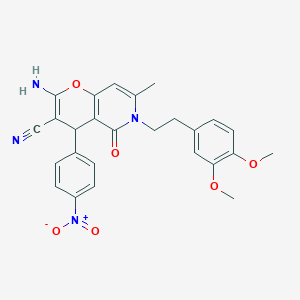 molecular formula C26H24N4O6 B2763205 2-amino-6-(3,4-dimethoxyphenethyl)-7-methyl-4-(4-nitrophenyl)-5-oxo-5,6-dihydro-4H-pyrano[3,2-c]pyridine-3-carbonitrile CAS No. 758703-78-5