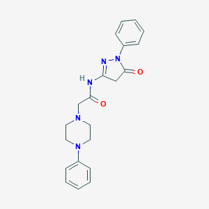 molecular formula C21H23N5O2 B276321 N-(5-oxo-1-phenyl-4,5-dihydro-1H-pyrazol-3-yl)-2-(4-phenyl-1-piperazinyl)acetamide 