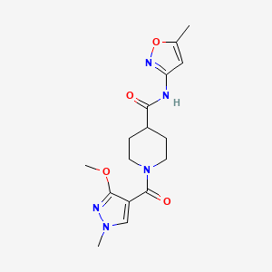 molecular formula C16H21N5O4 B2763214 1-(3-methoxy-1-methyl-1H-pyrazole-4-carbonyl)-N-(5-methylisoxazol-3-yl)piperidine-4-carboxamide CAS No. 1226454-83-6