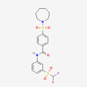 molecular formula C20H22F2N2O5S2 B2763235 4-(azepan-1-ylsulfonyl)-N-[3-(difluoromethylsulfonyl)phenyl]benzamide CAS No. 690249-91-3