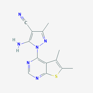 molecular formula C13H12N6S B276324 5-amino-1-(5,6-dimethylthieno[2,3-d]pyrimidin-4-yl)-3-methyl-1H-pyrazole-4-carbonitrile 