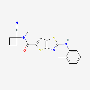 molecular formula C19H18N4OS2 B2763243 N-(1-cyanocyclobutyl)-N-methyl-2-[(2-methylphenyl)amino]thieno[2,3-d][1,3]thiazole-5-carboxamide CAS No. 1428086-08-1