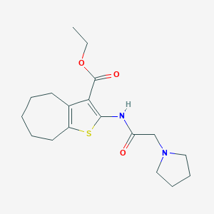 molecular formula C18H26N2O3S B276326 ethyl 2-[(1-pyrrolidinylacetyl)amino]-5,6,7,8-tetrahydro-4H-cyclohepta[b]thiophene-3-carboxylate 