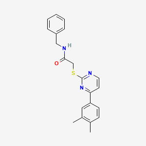 molecular formula C21H21N3OS B2763268 N-苄基-2-{[4-(3,4-二甲基苯基)嘧啶-2-基]硫基}乙酰胺 CAS No. 1019153-72-0