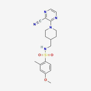 molecular formula C19H23N5O3S B2763276 N-((1-(3-cyanopyrazin-2-yl)piperidin-4-yl)methyl)-4-methoxy-2-methylbenzenesulfonamide CAS No. 1797726-42-1