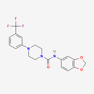 molecular formula C19H18F3N3O3 B2763280 N-(1,3-苯并二氧杂环戊-5-基)-4-[3-(三氟甲基)苯基]四氢-1(2H)-吡嗪甲酰胺 CAS No. 701924-07-4
