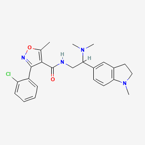 molecular formula C24H27ClN4O2 B2763281 3-(2-chlorophenyl)-N-(2-(dimethylamino)-2-(1-methylindolin-5-yl)ethyl)-5-methylisoxazole-4-carboxamide CAS No. 922059-72-1
