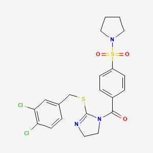 molecular formula C21H21Cl2N3O3S2 B2763294 [2-[(3,4-Dichlorophenyl)methylsulfanyl]-4,5-dihydroimidazol-1-yl]-(4-pyrrolidin-1-ylsulfonylphenyl)methanone CAS No. 862827-05-2