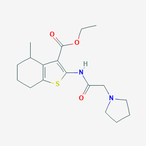 molecular formula C18H26N2O3S B276330 Ethyl 4-methyl-2-[(1-pyrrolidinylacetyl)amino]-4,5,6,7-tetrahydro-1-benzothiophene-3-carboxylate 